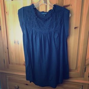 Lucky Brand Navy Blue embroidered top